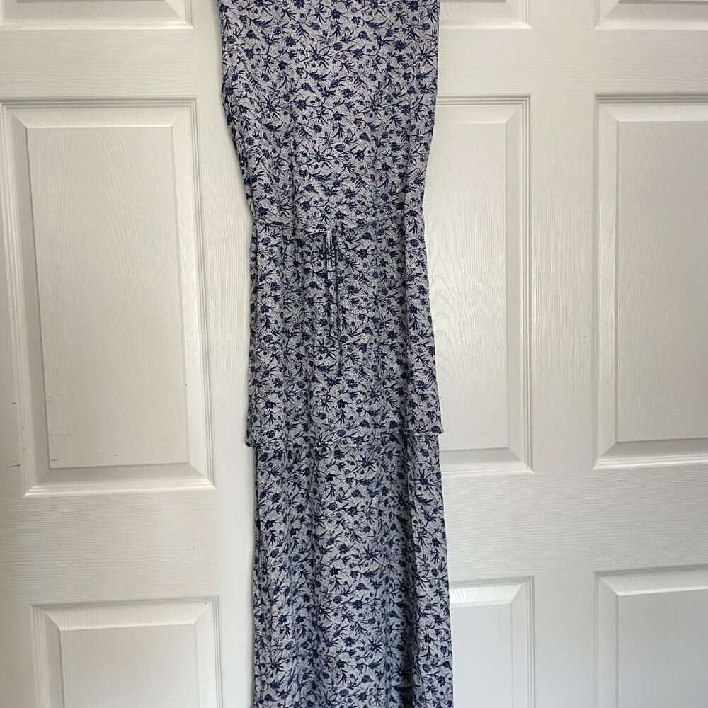 Vintage J.Jill LTD Maxi Dress Small Blue White Floral Sleeveless Rayon USA Made - Picture 6 of 14